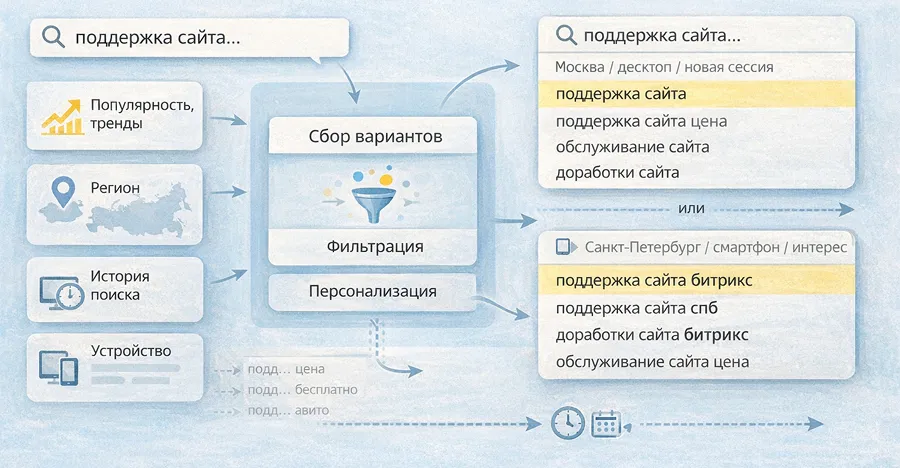 Как формируются поисковые подсказки в Яндексе